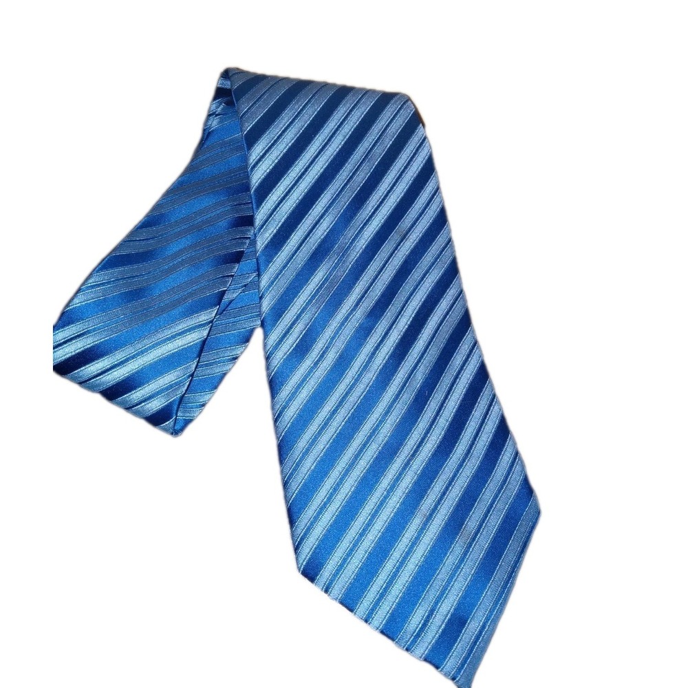 Carlos DEVENEZIA Men's Necktie Two-tone Blue Stripe Handmade Tie